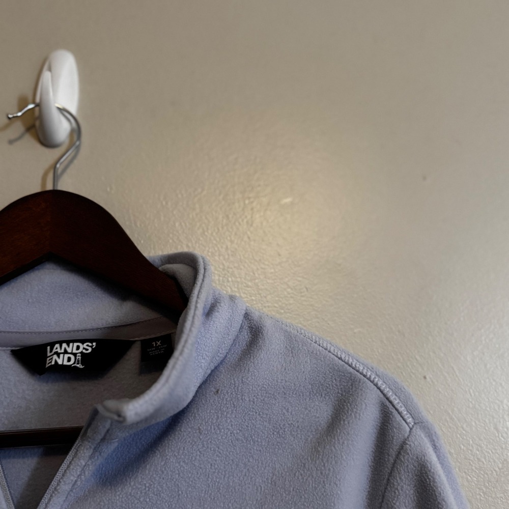 Lands End Women's 1X Fleece Light Blue Quarter Zip Pullover Fall Winter Layers